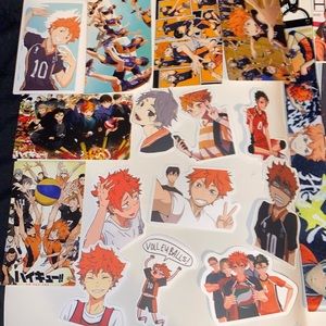 Haikyuu stickers, wallet photos, and lanyard